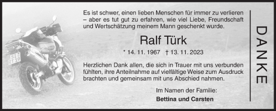 Traueranzeige von Ralf Türk von Siegener Zeitung