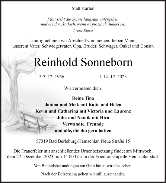 Traueranzeige von Reinhold Sonneborn von Siegener Zeitung