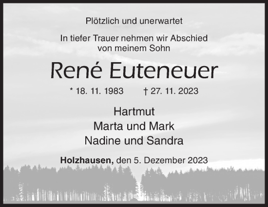 Traueranzeige von René Euteneuer von Siegener Zeitung