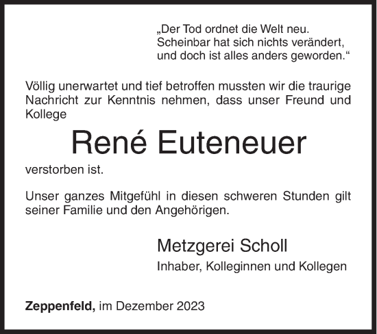 Traueranzeige von René Euteneuer von Siegener Zeitung