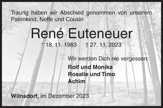 Traueranzeige von René Euteneuer von Siegener Zeitung