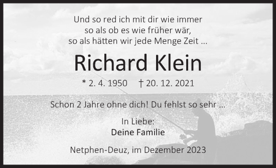 Traueranzeige von Richard Klein von Siegener Zeitung