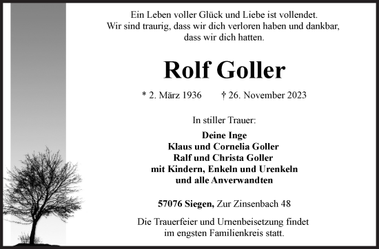 Traueranzeige von Rolf Goller von Siegener Zeitung