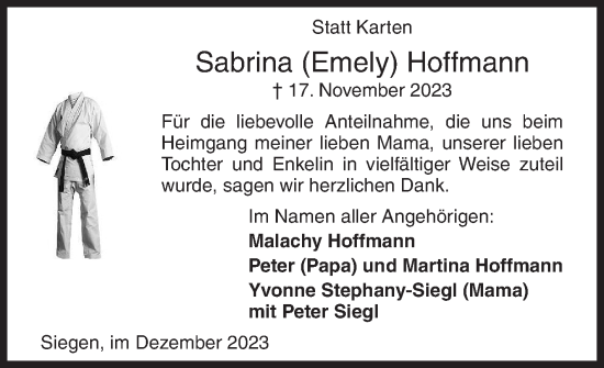 Traueranzeige von Sabrina Hoffmann von Siegener Zeitung
