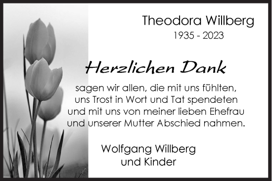 Traueranzeige von Theodora Willberg von Siegener Zeitung