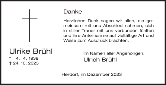 Traueranzeige von Ulrike Brühl von Siegener Zeitung