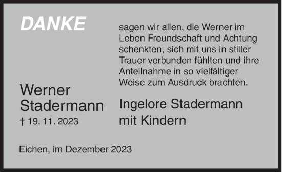 Traueranzeige von Werner Stadermann von Siegener Zeitung