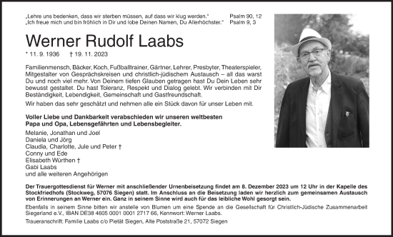 Traueranzeige von Werner Rudolf Laabs von Siegener Zeitung