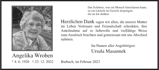 Traueranzeige von Angelika Wroben von Siegener Zeitung