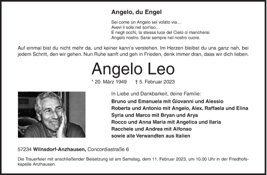 Traueranzeige von Angelo Leo von Siegener Zeitung