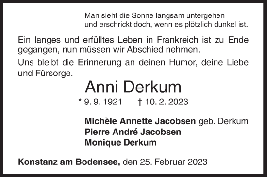 Traueranzeige von Anni Derkum von Siegener Zeitung