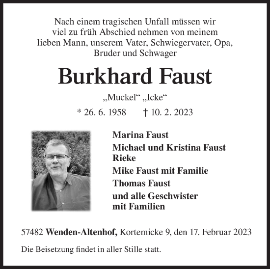 Traueranzeige von Burkhard Faust von Siegener Zeitung