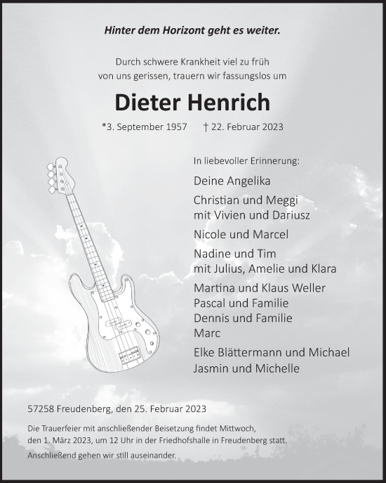 Traueranzeige von Dieter Henrich von Siegener Zeitung