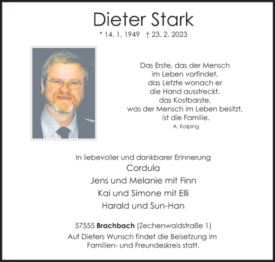 Traueranzeige von Dieter Stark von Siegener Zeitung