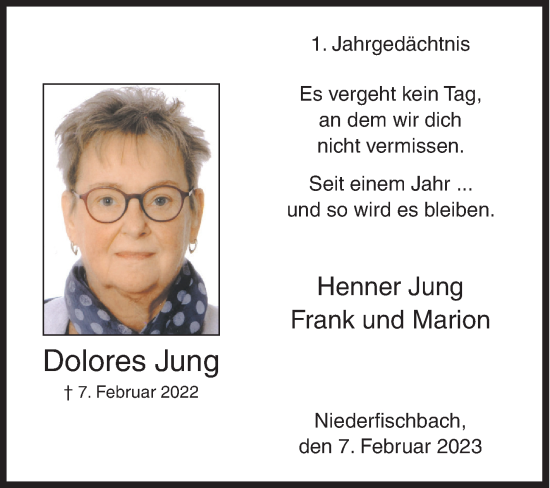 Traueranzeige von Dolores Jung von Siegener Zeitung