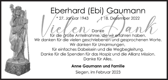 Traueranzeige von Eberhard Gaumann von Siegener Zeitung