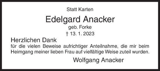 Traueranzeige von Edelgard Anacker von Siegener Zeitung
