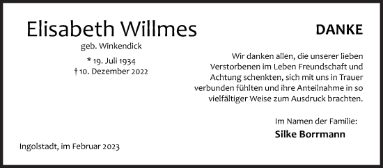 Traueranzeige von Elisabeth Willmes von Siegener Zeitung
