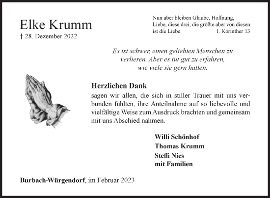 Traueranzeige von Elke Krumm von Siegener Zeitung