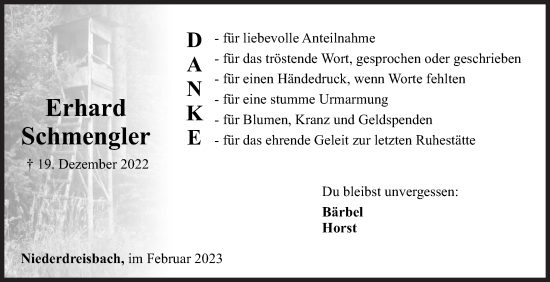 Traueranzeige von Erhard Schmengler von Siegener Zeitung
