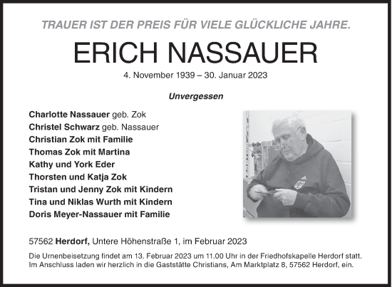 Traueranzeige von Erich Nassauer von Siegener Zeitung