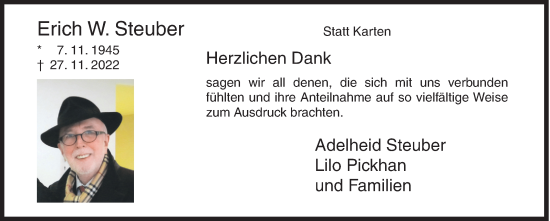 Traueranzeige von Erich W. Steuber von Siegener Zeitung