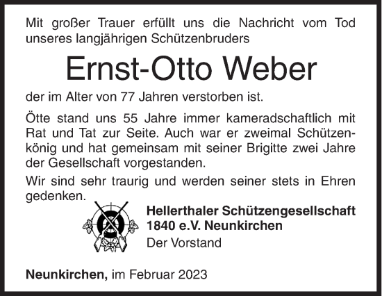 Traueranzeige von Ernst-Otto Weber von Siegener Zeitung