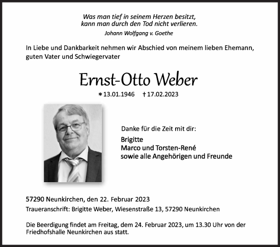 Traueranzeige von Ernst-Otto Weber von Siegener Zeitung