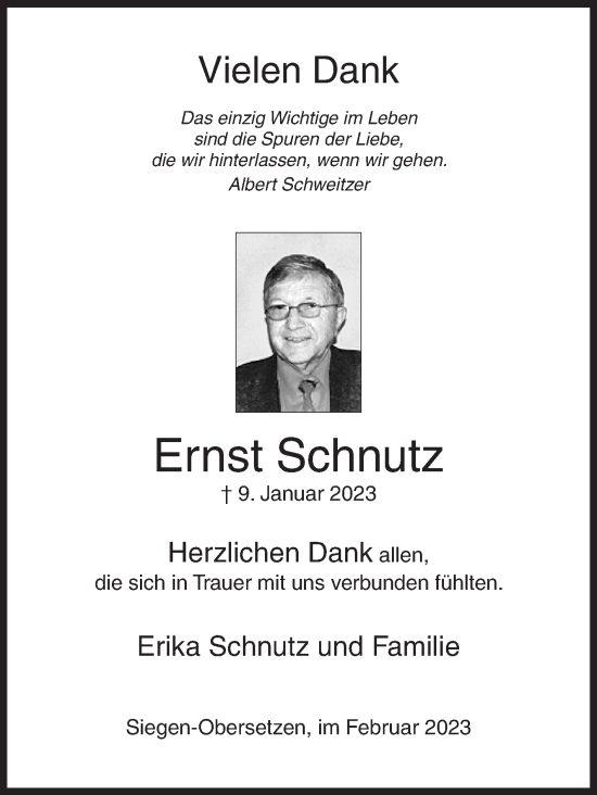 Traueranzeige von Ernst Schnutz von Siegener Zeitung