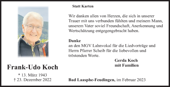 Traueranzeige von Frank-Udo Koch von Siegener Zeitung