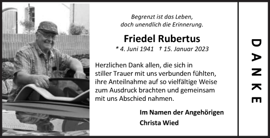 Traueranzeige von Friedel Rubertus von Siegener Zeitung