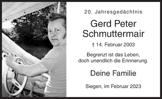 Traueranzeige von Gerd Schmuttermair von Siegener Zeitung