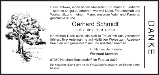 Traueranzeige von Gerhard Schmidt von Siegener Zeitung