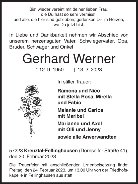 Traueranzeige von Gerhard Werner von Siegener Zeitung