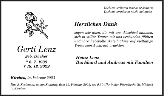 Traueranzeige von Gerti Lenz von Siegener Zeitung