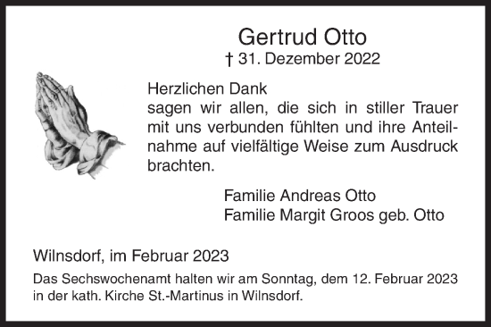Traueranzeige von Gertrud Otto von Siegener Zeitung