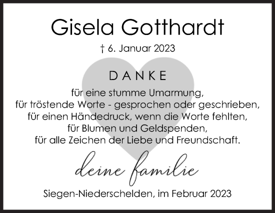 Traueranzeige von Gisela Gotthardt von Siegener Zeitung