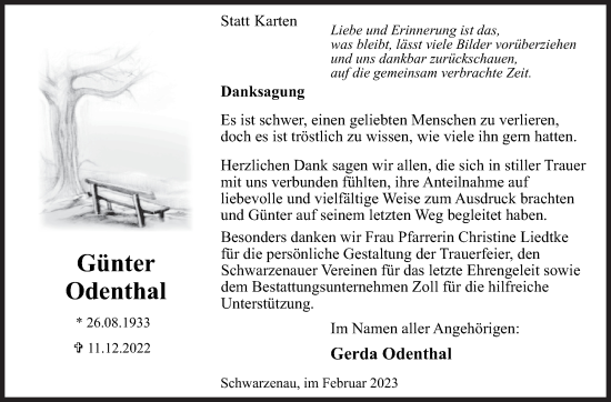 Traueranzeige von Günter Odenthal von Siegener Zeitung