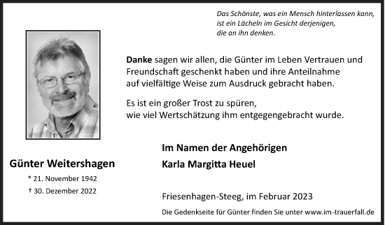 Traueranzeige von Günter WeitershagenKarla Margitta von Siegener Zeitung