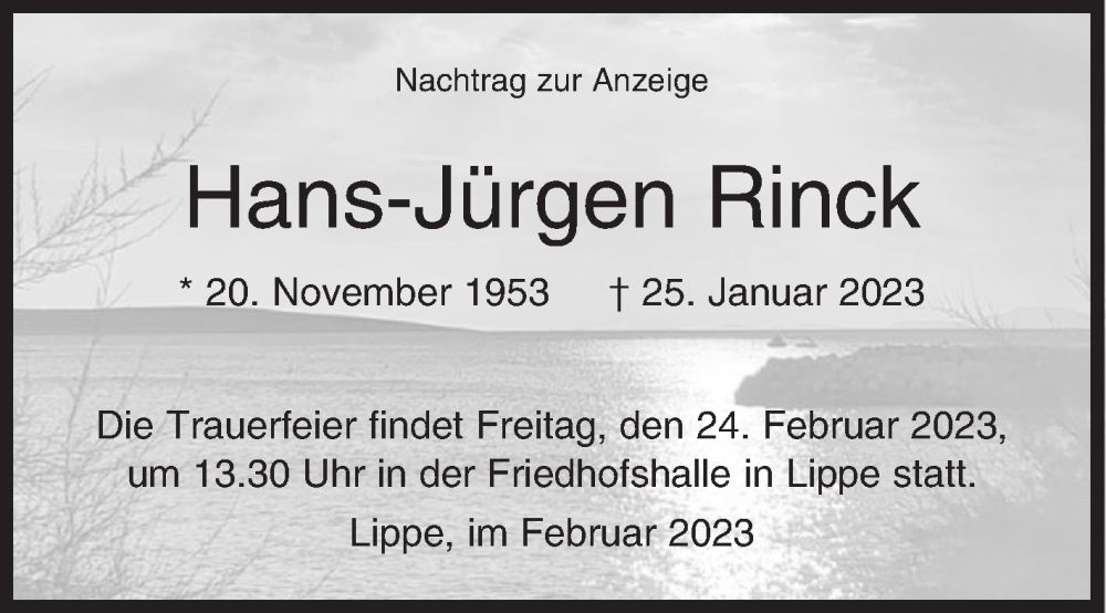  Traueranzeige für Hans-Jürgen Rinck vom 21.02.2023 aus Siegener Zeitung