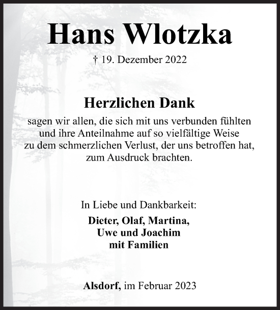 Traueranzeige von Hans Wlotzka von Siegener Zeitung