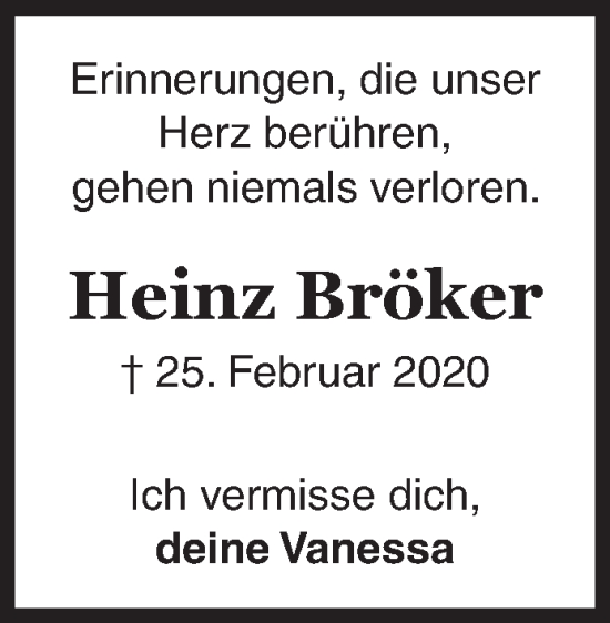 Traueranzeige von Heinz Bröker von Siegener Zeitung