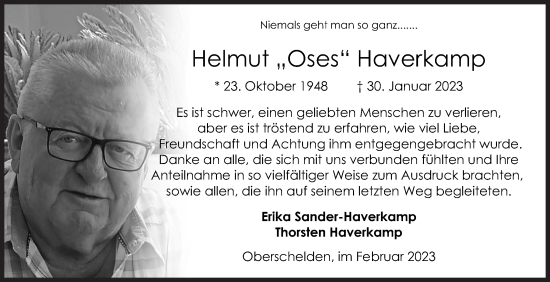 Traueranzeige von Helmut Haverkamp von Siegener Zeitung