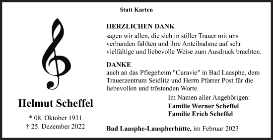 Traueranzeige von Helmut Scheffel von Siegener Zeitung