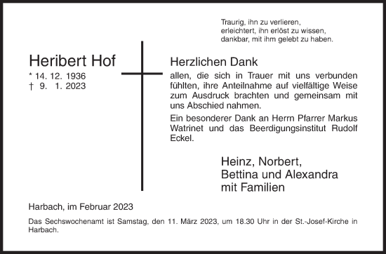 Traueranzeige von Heribert Hof von Siegener Zeitung