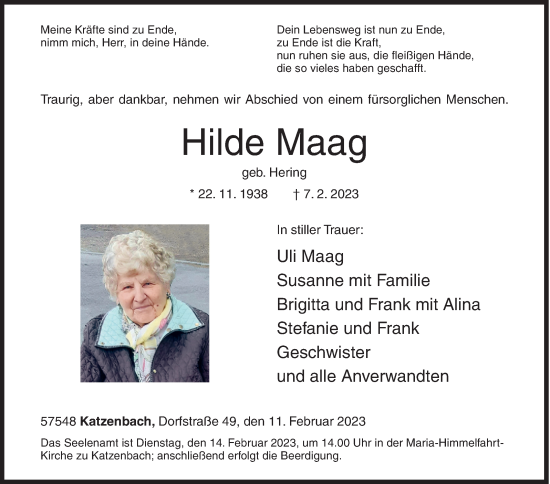 Traueranzeige von Hilde Maag von Siegener Zeitung