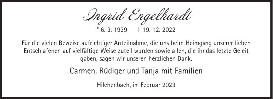 Traueranzeige von Ingrid Engelhardt von Siegener Zeitung