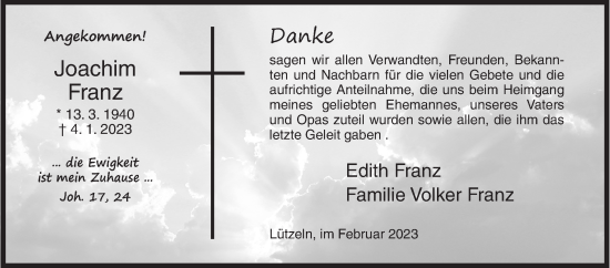 Traueranzeige von Joachim Franz von Siegener Zeitung