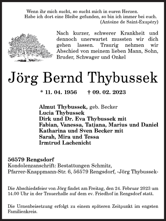 Traueranzeige von Jörg Bernd Thybussek von Siegener Zeitung