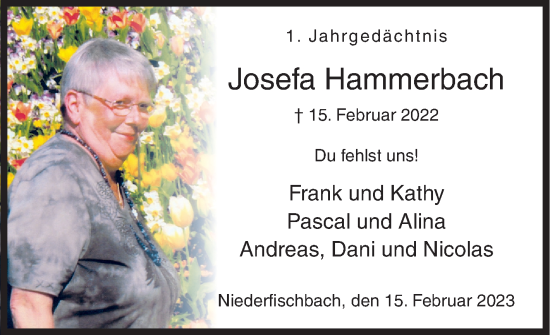 Traueranzeige von Josefa Hammerbach von Siegener Zeitung